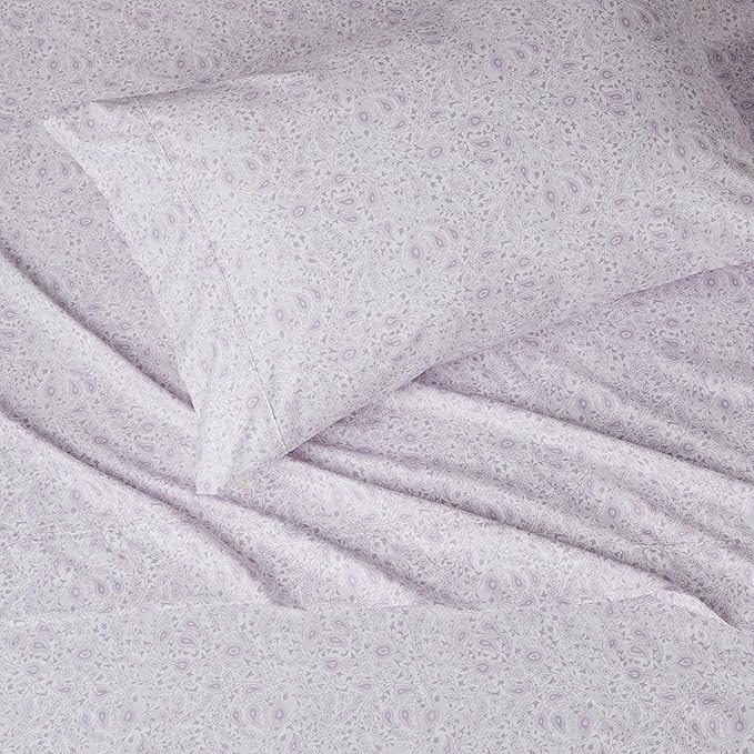 Amazon Basics Lightweight Super Soft Easy Care Wrinkle Free Microfiber 3 Piece Bed Sheet Set with 14-Inch Deep Pockets, Twin, Lavender Paisley, Floral, Kids, Men & Women Bedding