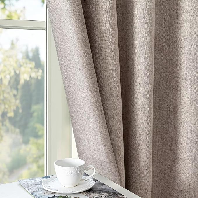 100% Blackout Curtains 96 Inch Length 2 Panels Set, Black Out Curtains for Living Room, Beige Thermal Insulated Grommet Drapes Bedroom Luxury Decor Privacy(70W × 96L inch, Beige)