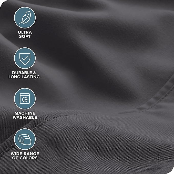 Bare Home Hotel Luxury Split Head Flex King Sheet Set, Extra Soft, Deep Pockets, Easy Fit, Cooling & Breathable, Wrinkle, Fade, Stain Resistant, with 4 Pillowcases (Split Head Flex King, Grey)