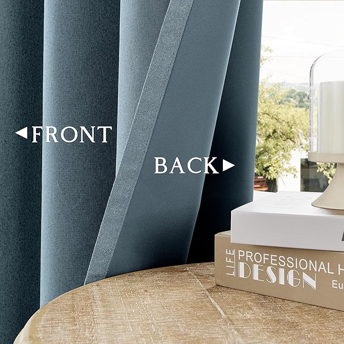 ChrisDowa 100% Blackout Blue Solid Curtains 72 Inches Long 2 Panels for Bedroom Living Room,Farmhouse Room Darkening Thermal Insulated Soundproof Grommet Top Window Treatment Drapes,52x72
