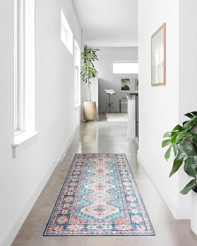 Loloi Skye Collection SKY-03 Turquoise/Terracotta 2'-6" x 12'-0" Runner Rug