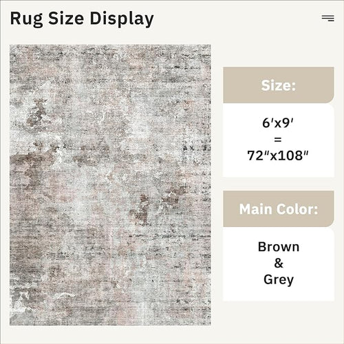 6x9 Abstract Area Rugs for Living Room 6 x 9 Washable Grey Pink Non Slip Low Pile Rugs for Bedroom Dining Room Foldable Thin