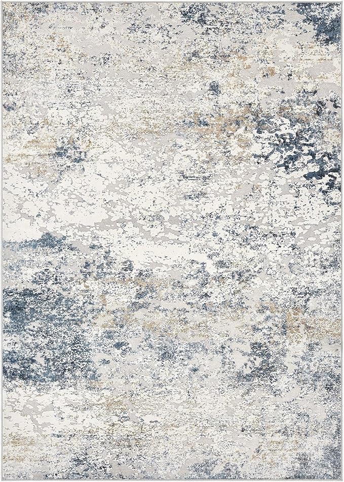 Area Rug Living Room Rugs - 7x9 Large Soft Indoor Neutral Modern Abstract Low Pile Washable Rug Carpet for Bedroom Dining Room Farmhouse Home Office - Beige Blue