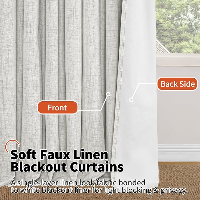 Linen Blackout Curtains for Living Room Narrow Window, Thermal Insulated Complete Light Blocking Soundproof Small Curtains for Bedroom, Each 38 Inch Wide 80 Inch Length 2 Panels, Light Grey