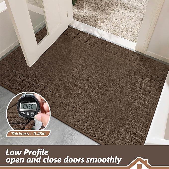 BEQHAUSE Door-Mat-Non-Slip Front Door Mat Washable Low-Profile Entrance Rugs for Front Door Entry Dirt Trapper Door Mats Absorbent Welcome Mats,20"x32",Brown