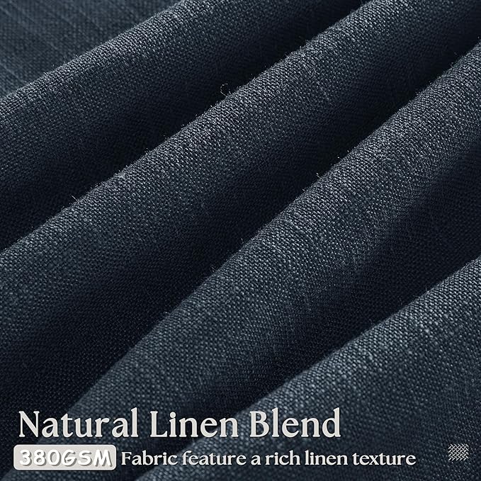 Extra Long Navy Linen Curtains 120 Inches Long Dark Blue Indigo Farmhouse Modern Curtain Light Filtering Semi Sheer Back Tab Pinch Pleat Curtain for Tall Ceiling Living Room Bedroom 2 Panels