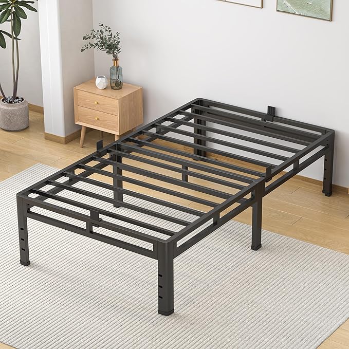 NKZ Twin XL Bed Frame 14 Inch, Metal Bed Frame & Box Spring 2 in 1 Platform with Round Corner Legs, 4000lbs Weight Capacity Reinforced Metal Frame, Headboard Hole, Noise-Free, Easy Assembly