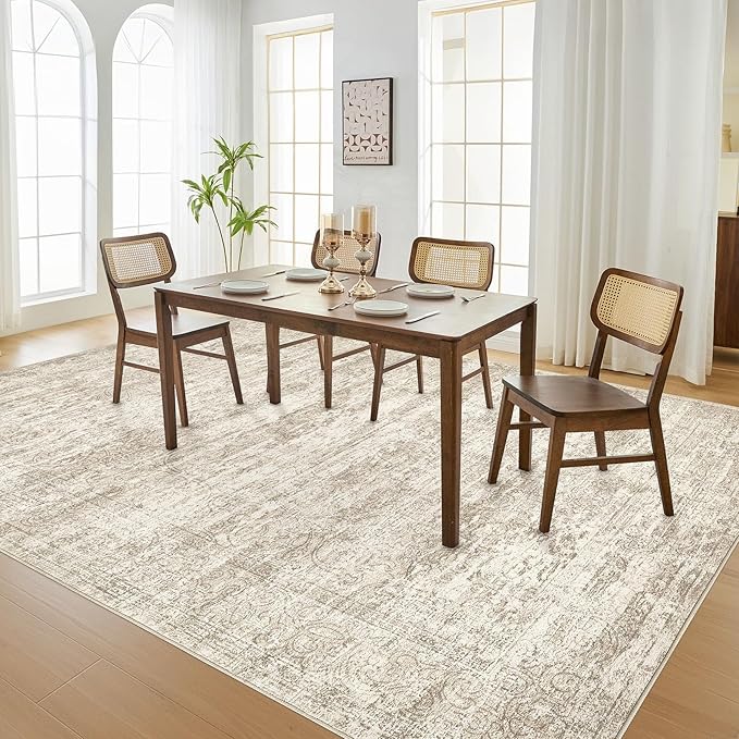 Area Rug Living Room Rugs - 5x7 Abstract Large Soft Indoor Washable Rug Neutral Modern Low Pile Carpet for Bedroom Dining Room Farmhouse Home Office - Vintage Beige