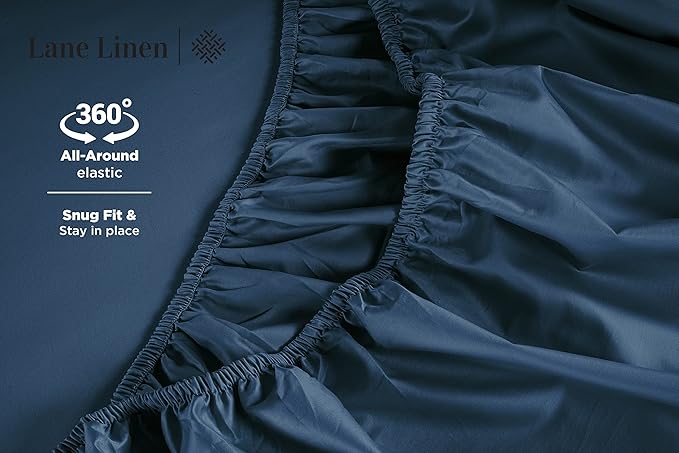 LANE LINEN Queen Bed Sheets - Pemium 600 Thread Count Long Staple 100% Cotton Sheets Queen Size Bed Set, Hotel Luxury Sateen Finish, 15" Deep Pocket Fitted Sheet, Cool & Durable - Denim