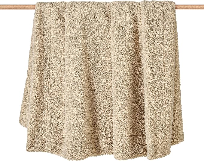 HiEnd Accents Teddy Throw Blanket, 50x60 inch, Cream, Boucle Throw Blanket, Soft Cozy Classic Chic Casual Heavy Blanket, Modern Rustic Plush Comfy Warm Blanket for Bed, Sofa