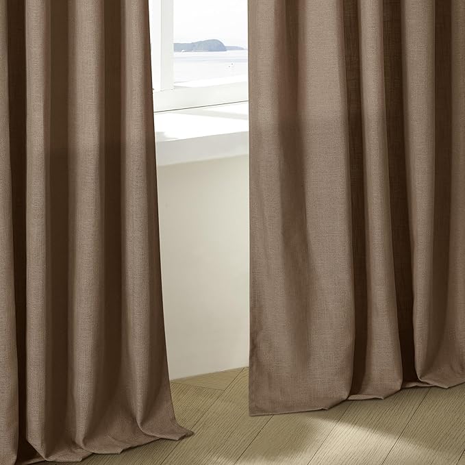 Dutch Cocoa Linen Curtains 102 Inches Long for Living Room Pinch Pleated Drape with Hooks Rings for Track System Light Filtering 102 Inch Curtain for Bedroom Sliding Patio Door 2 Panels Brown