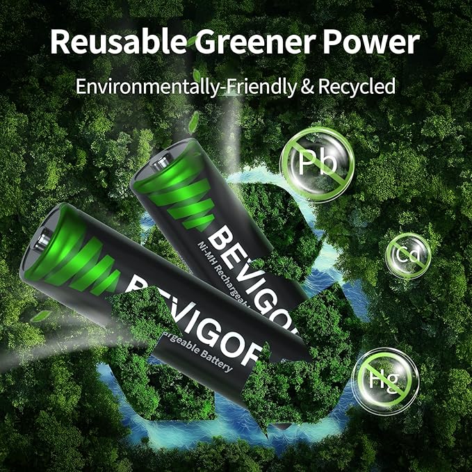 BEVIGOR AA Rechargeable Batteries 1500 Cycle, 2800 mAh High Capacity 1.2V NiMH Low Self Discharge AA Battery, 12 Count
