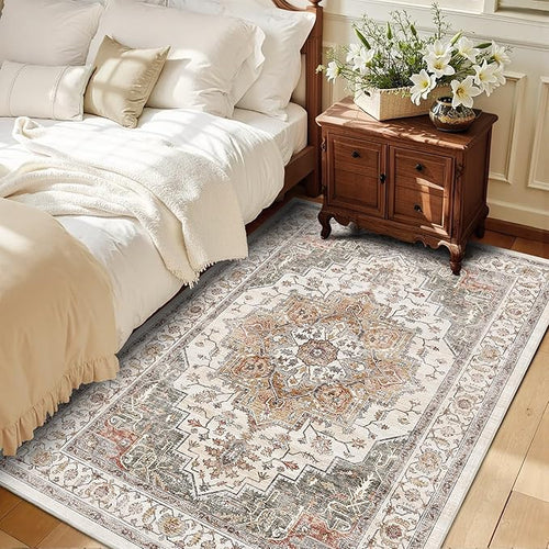 3x5 Vintage Area Rugs for Indoor Entrance Stain Resistant Washable Entryway Rug Ultra Soft Low Pile Lightweight Carpet Faux Wool Rugs for Living Room Bedroom Playroom Home Office