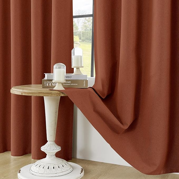 ChrisDowa 100% Blackout Terracotta Solid Curtains 102 Inches Long 2 Panels for Bedroom Living Room,Farmhouse Room Darkening Thermal Insulated Soundproof Grommet Top Window Treatment Drapes,52x102