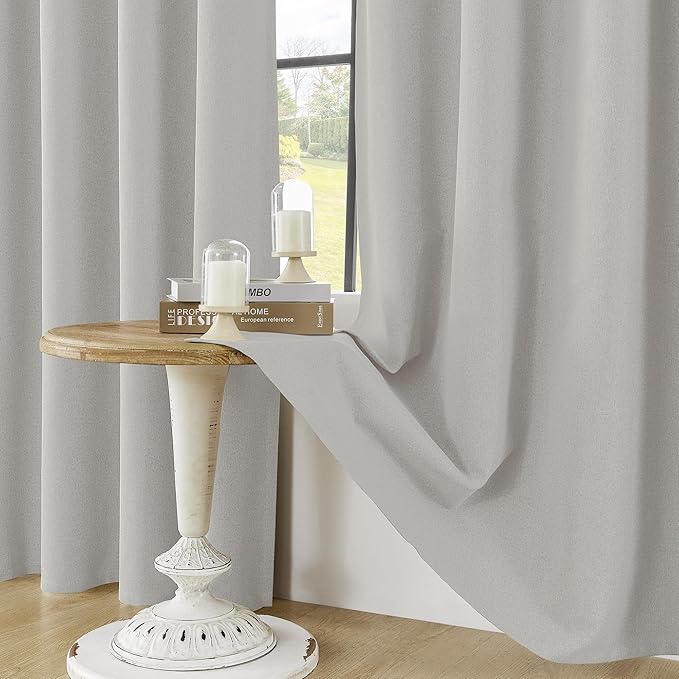ChrisDowa 100% Blackout Light Grey Solid Curtains 63 Inches Long 2 Panels for Bedroom Living Room,Farmhouse Room Darkening Thermal Insulated Soundproof Grommet Top Window Treatment Drapes,52x63