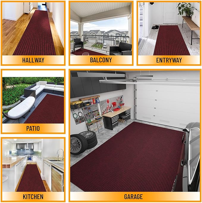 Ottomanson 2'7" x 9' Hallway Runner with Scraper Pile Extra Durable Non-Slip Rug Mat for Indoor & Outdoor Use - Ideal for Kitchen, Entryway, Patio & Garage - High-Traffic Carpet, Red