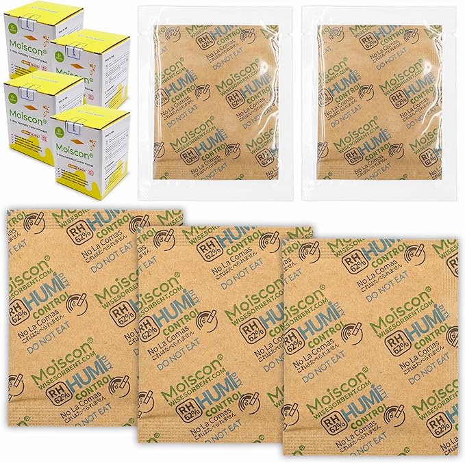 Wisesorb 60 Pack 62% RH 8 Gram Two-Way Humidity Control Packs for Storing 1 oz Herb, Size 8 Moisture Control Packets Individually Wrapped