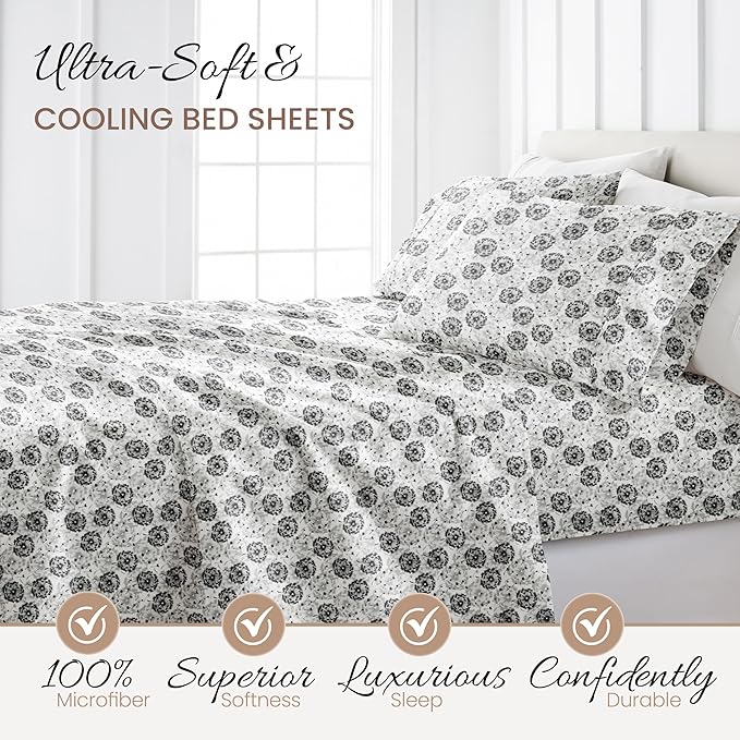 Linen Market Double-Brushed Patterned Microfiber Twin Sheet Set 3 Piece – Oeko-TEX Certified Ultra Soft & Wrinkle-Free - 16" Deep Pocket Sheets - Easy Care Twin Size - Make a Wish Light Gray