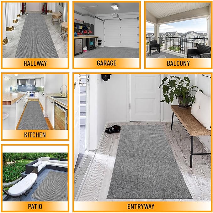 Ottomanson 2'7" x 31' Hallway Runner with Scraper Pile - Extra Durable Non-Slip Rug Mat for Indoor & Outdoor Use - Ideal for Kitchen, Entryway & Garage - High-Traffic Carpet, Gray