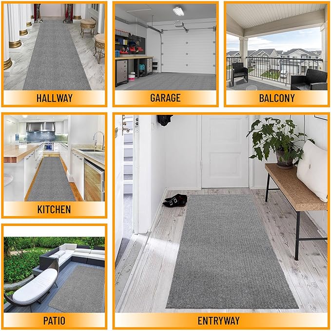 Ottomanson 3'11" x 42' Hallway Runner with Scraper Pile - Extra Durable Non-Slip Rug Mat for Indoor & Outdoor Use - Ideal for Kitchen, Entryway & Garage - High-Traffic Carpet, Gray