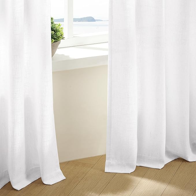 Thick Linen White Curtains 90 Inches Long for Living Room Bedroon Aesthetic Pinch Pleated Drapes with Hooks Rings Back Tab Light Filtering Semi Sheer Ceiling Floor Custom Made Memory Trained Curtain