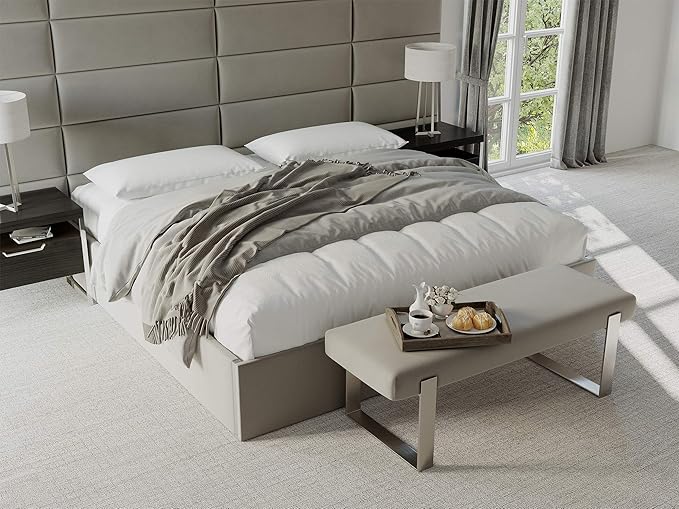 VANT Upholstered Bed Bench - Velvet Blush - Brushed Nickel - Contemporary Modern, Bedroom Bench Seat, Hallway, or Entryway