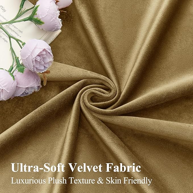 Velvet Curtains 108 Inches Long for Bedroom, Luxury Room Darkening Thermal Insulated Blackout Curtains Luxury Window Drapes for Living Room, Back Tab Rod Pocket, Goldbrown, W52 x L108, 2 Panels