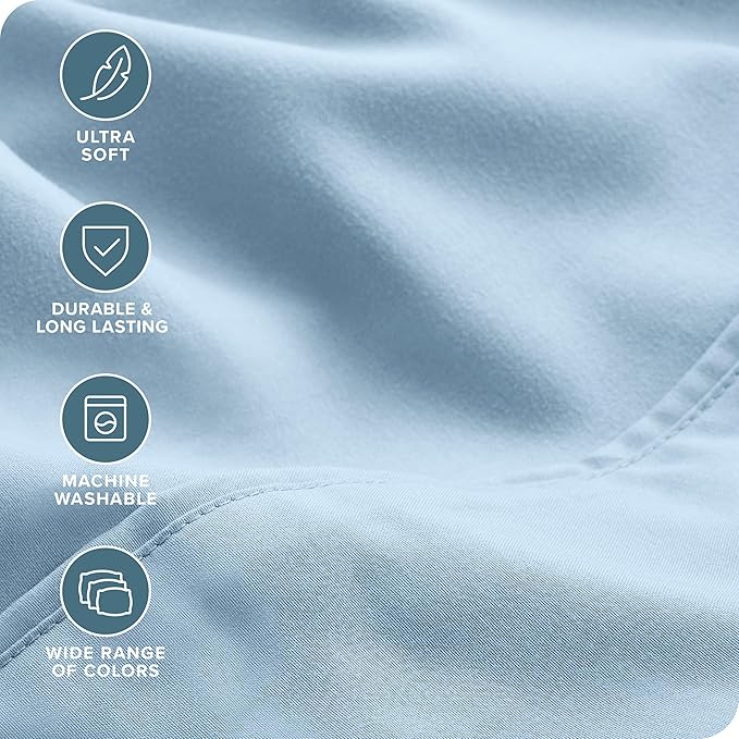 Bare Home Hotel Luxury Queen Sheet Set, Extra Soft - 6 Piece Set - Deep Pockets - Easy Fit - Cooling & Breathable - Wrinkle, Fade, Stain Resistant - Includes 4 Pillowcases (Queen, Light Blue)