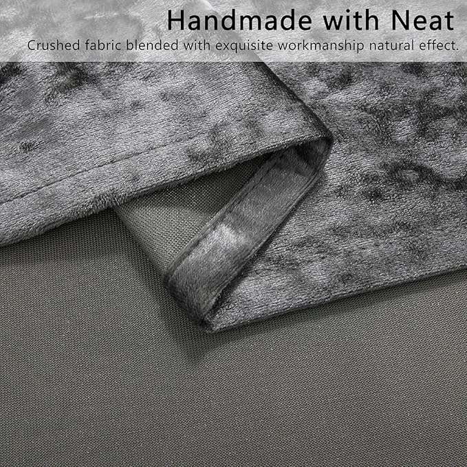 SMILETIME Grey Crushed Velvet Curtains 52x96 inch Luxurious Thermal Insulated Soundproof Drapes for Living Room Bedroom Office Soft and Durable Light-Filtering Window Treatments, 2 Panels