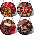 Stained Glass Window Hanging 4 Pcs Set Red Christmas Elk Snowflakes 7.8" - Deer Suncatcher Door Garden Sun Catcher Decor Birthday for Mom Woman Nana Men Friend