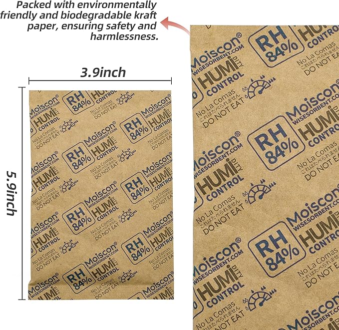 Wisesorb 84% Two-Way Humidity Control Packs for Storing 1 lb – Size 60 – 50 Pack – Seasoning Packets Moisture Control Packets Individually Wrapped, Humidifier Packs for Season Wood Humidifier Boxes