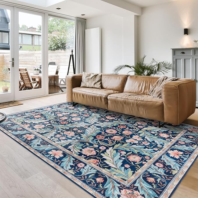 Gertmenian Indoor Boho Area Rug | Home Decor for Entryway, Bedroom, Living Room, Office, Kitchen | Non Slip, Soft, Printed Accent Rugs | Altair, Navy, 6x9 Medium, 24512