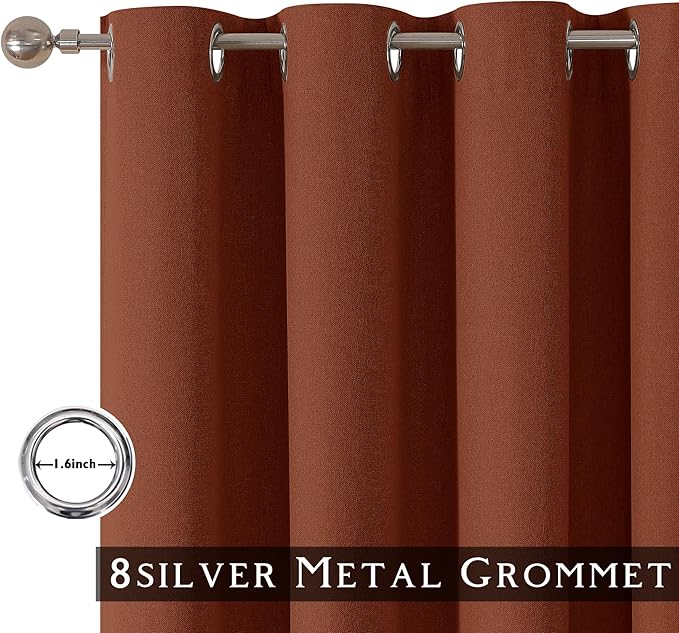 ChrisDowa 100% Blackout Terracotta Solid Curtains 72 Inches Long 2 Panels for Bedroom Living Room,Farmhouse Room Darkening Thermal Insulated Soundproof Grommet Top Window Treatment Drapes,52x72