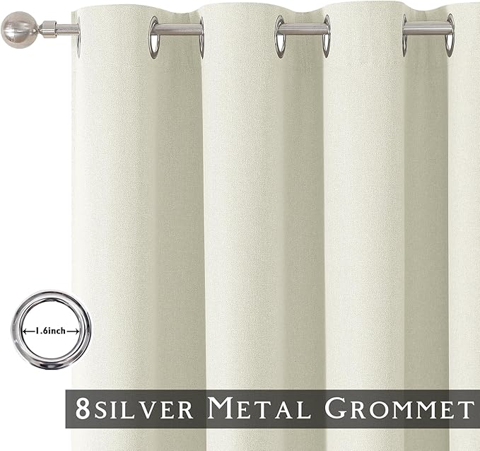ChrisDowa 100% Blackout Iovry Solid Curtains 54 Inches Long 2 Panels for Bedroom Living Room,Farmhouse Room Darkening Thermal Insulated Soundproof Grommet Top Window Treatment Drapes,52x54