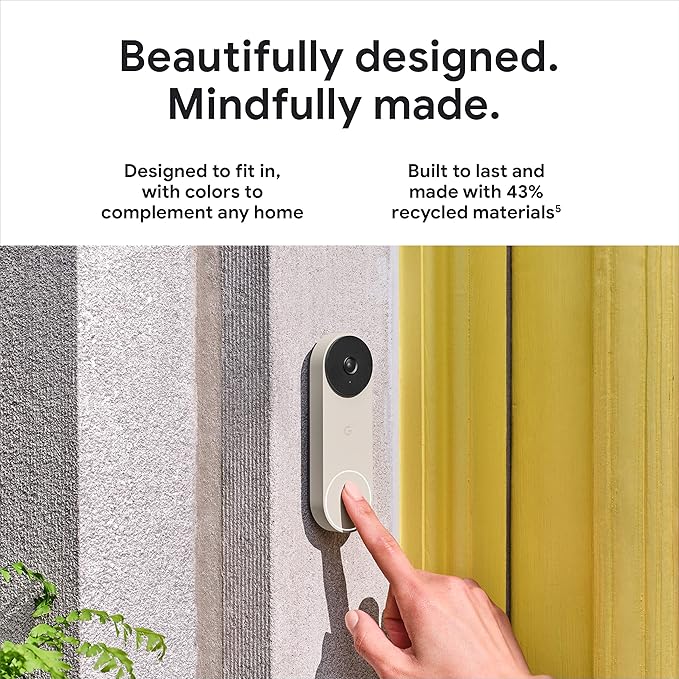 Google Nest Doorbell (Wired, 2nd Gen) - Wired Video Doorbell Camera - Doorbell Security Camera - Snow