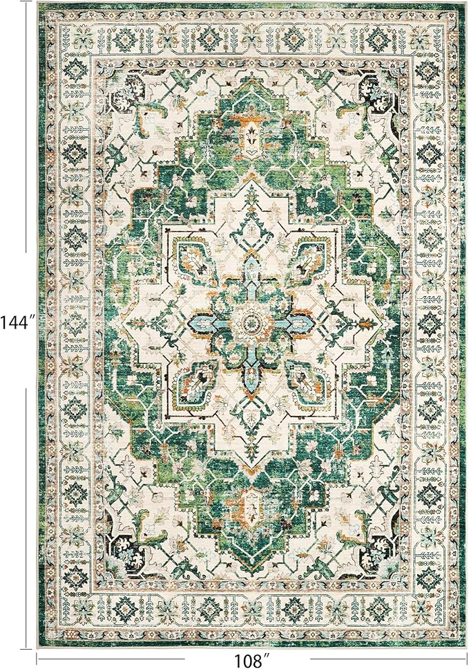 zesthome 9x12 Area Rugs,Stain Resistant Washable Rug,Ultra-Thin Rugs for Living Room,Bedroom,Non-Slip Backing Home Decor Large Area Rug (Green,9'x12')