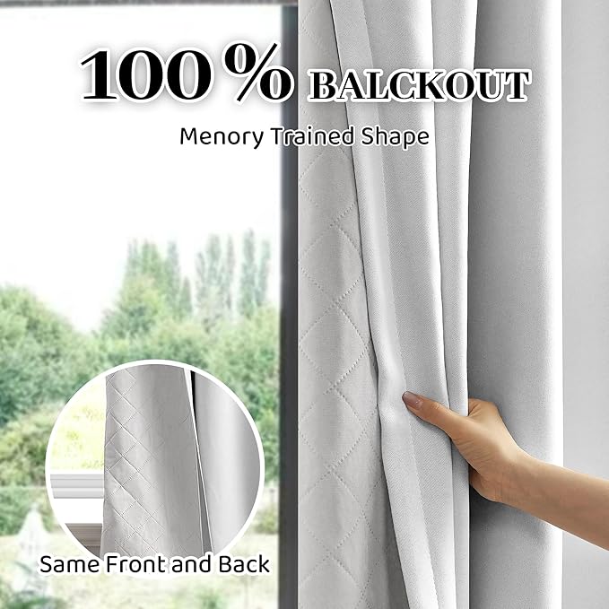 3-in-1 Layers Soundproof Fully Blackout Curtains 72 inch, Noise Canceling Thermal Insulated Back Tab Drapes for Living Room Kids Bedroom, with Hooks, Grayish White 50x72 Inch 1 Panel