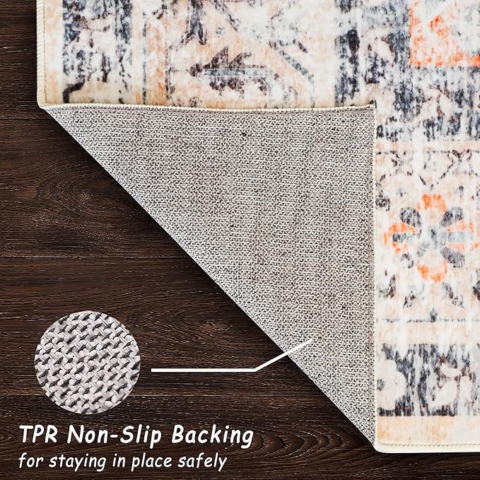 Runner Rug 2'x8' Vintage Washable Non-Slip Runners for Hallways Kitchen Entryway Laundry Room Floral Carpet Hallway Runner Orange