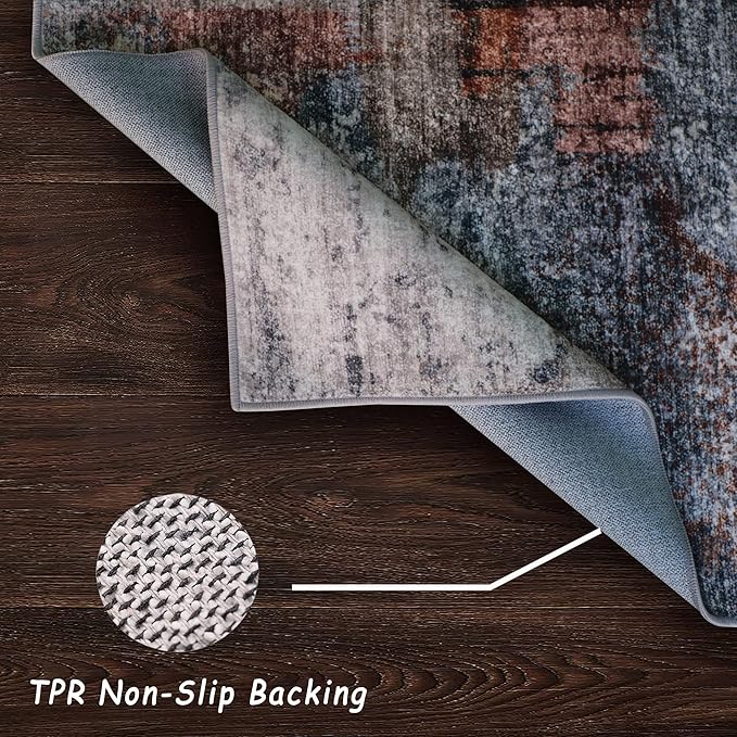 vivorug Runner Rug 2'x8' Machine Washable Non-Slip Runners for Hallways Kitchen Entryway Laundry Room Modern Abstract Carpet Hallway Runner Grey/Rust
