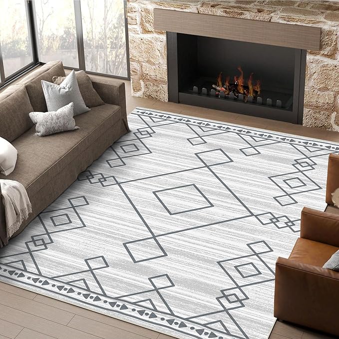 5x7 Area Rugs - Ultra-Thin Washable Rug with Non-Slip Backing, Ideal for Living Room, Bedroom, Kitchen Floor Carpet - Western Style, Easy Clean, Durable, Checkered