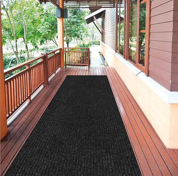 Ottomanson 2'7" x 53' Hallway Runner with Scraper Pile - Extra Durable Non-Slip Rug Mat for Indoor & Outdoor Use - Ideal for Kitchen, Entryway & Garage - High-Traffic Carpet, Black