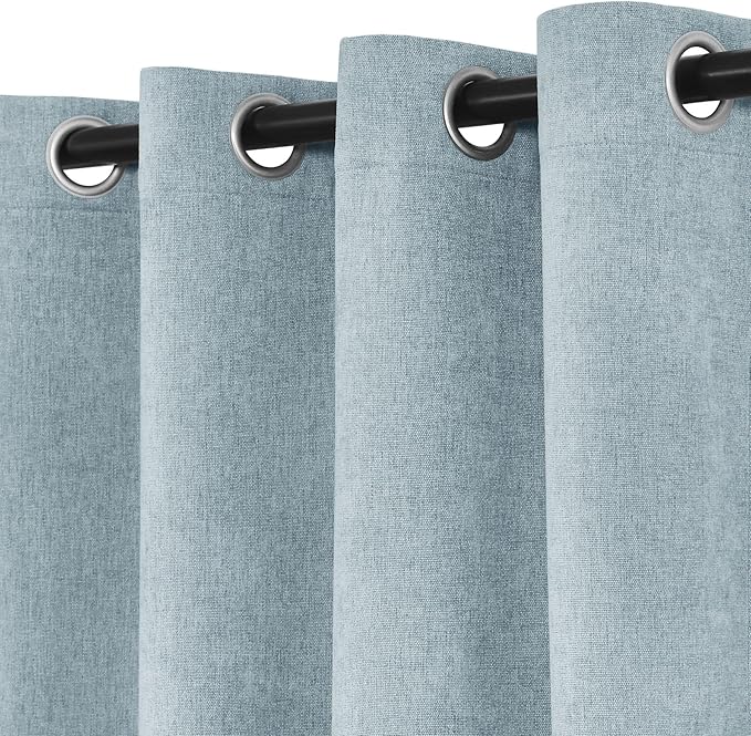 Macochico 100% Blackout Curtains Luxury Chenille Curtains for Living Room Thermal Blackout Curtains for Bedroom Hotel Banquet Classic Decor Light Blue Curtains with Tieback 72" Wx96 L Grommet 1 Panel