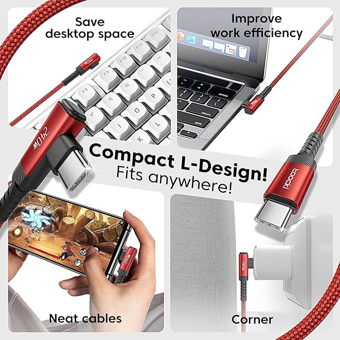 USB C Cable [2Pack, 6.6ft] 240W Fast Charging Type C Cord, Nylon Braided USB 2.0 Cable for iPhone 17 16 15 Pro Plus Pro Max Air, iPad Pro, Samsung Galaxy S24 S23, Switch, MacBook Pro, Pixel-Red
