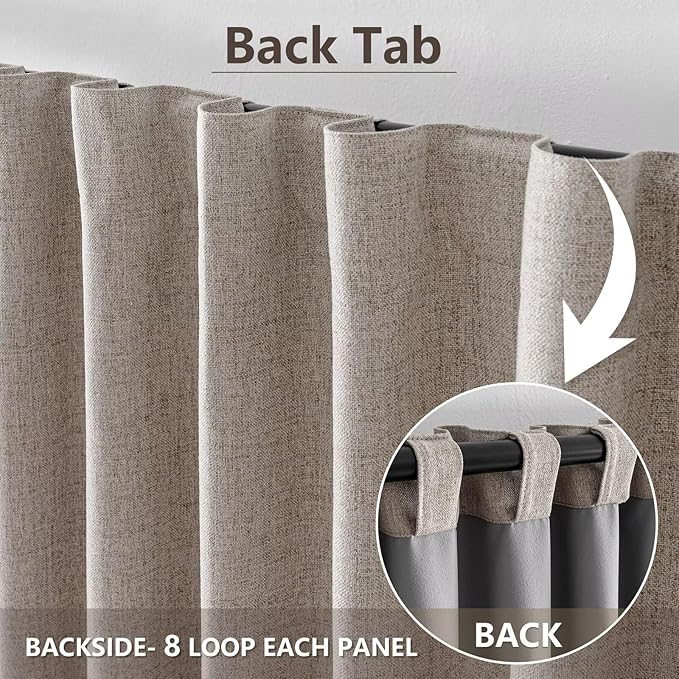 100% Blackout Curtains for Living Room, 84 Inch Curtains 2 Panel Set Light Blocking, Back Tab & Rod Pocket Thermal Insulated Drapes Bedroom Windows Home Decor(52W × 84L inch, Linen)