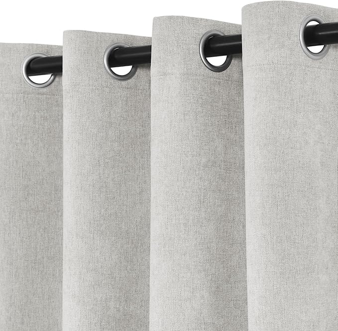 Macochico 100% Blackout Chenille Curtains Thermal Insulated Noise Reducing Velvet Draperies for Living Room Bedroom Hotel White Blackout Curtains Grommet Top with Tieback 84" Wx84 L 1 Panel