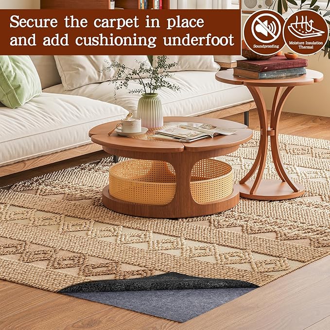 Rug Pad Waterproof Non-Slip 6x9 ft, 1/8" Thick Felt Cushion Pad for Area Rugs – Protects Hardwood, Tile & Laminate Floors – Keeps Rugs Flat & Secure
