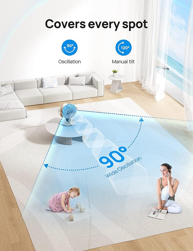 Dreo Smart Desk Fan for Bedroom, 13" Powerful 70 ft Whole Room Air Circulator Fan, 120°+90° Oscillating Fans with Voice Control, 4 Speeds, 5 Modes, 12H Timer Portable Table Fan for Office, Home