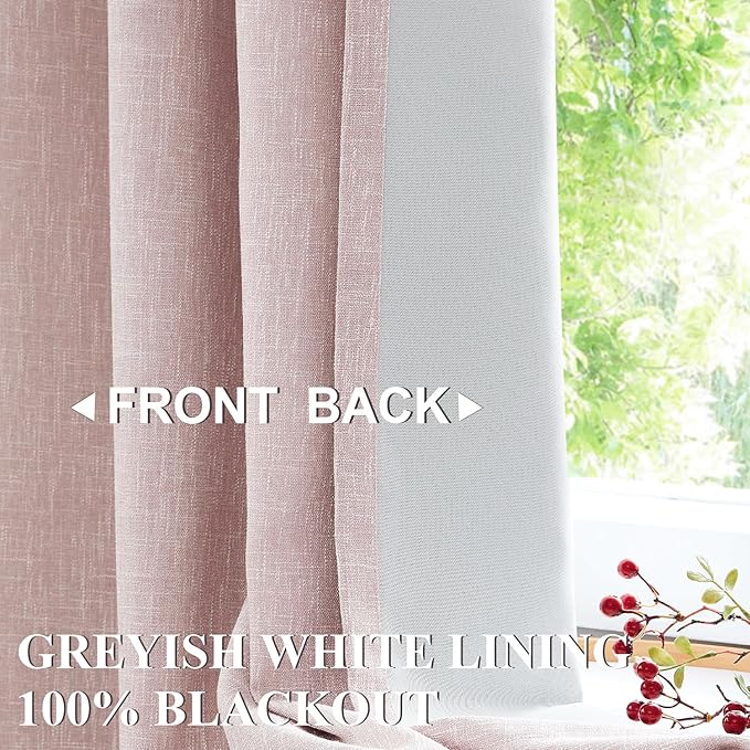 Vision Home Rod Pocket Back Tab Pink Total Blackout Bedroom Curtains 95 inch for Living Room Nursery Window Panels Thermal Insulated Energy Efficient Soundproof Pink Drapes 2 Panels 50" Wx95 L
