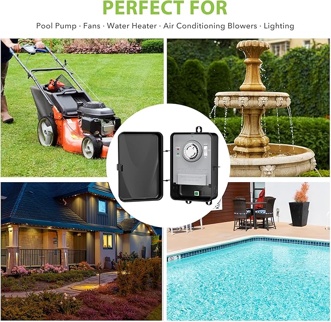 BN-LINK Pool Timer, Outdoor Mechanical Timer Switch for Water Heater, Pool Pump, Metal Casing, Heavy Duty 40A 120-277 VAC 2HP