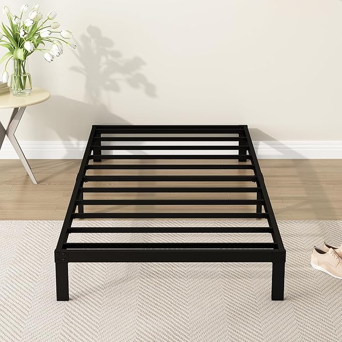 Narrow Twin Bed Frame 9 Inch Heavy Duty Low Profile Metal Platform No Box Spring Needed Mattress Foundation, Easy to Assembly, Noise Free, Black